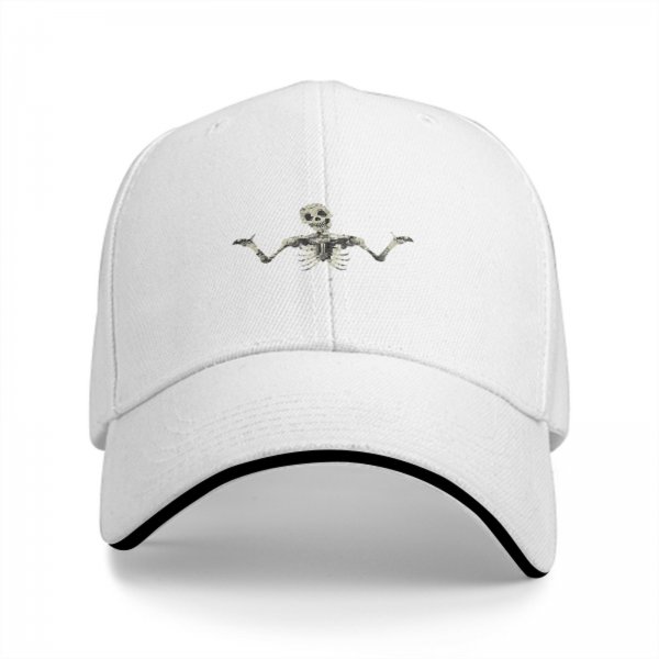 Black baseball cap with shrugging skeleton graphic