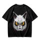 Olive T-Shirt With Angry White Cat Face Graphic