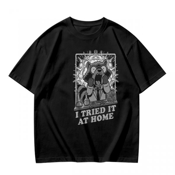 Olive Graphic Tee With Shocked Raccoon Scientist I Tried It At Home Print