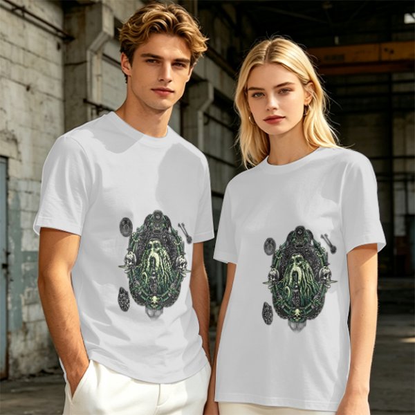 Olive Green T-Shirt with Octopus Skull Pirate Art Print