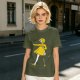 Olive Green T-Shirt With Whimsical Yellow Girl Graphic Print
