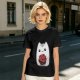 Olive T-Shirt With Cute White Cat Holding D20 Dice Print