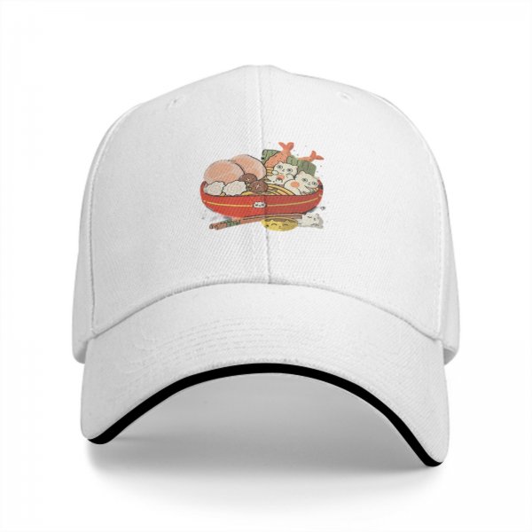 Black Baseball Cap With Cute Cat Ramen Bowl Graphic