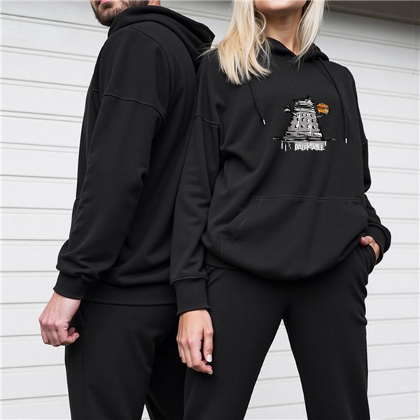 Black Hoodie With Doctor Who Dalek Holding Burger Graphic