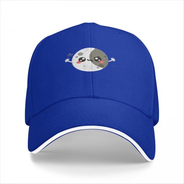 Black baseball cap with cute split moon cartoon design