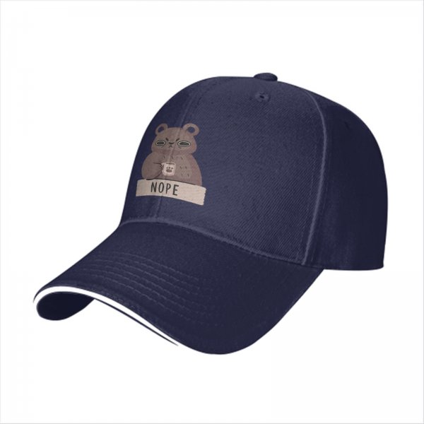Black Baseball Cap With Grumpy Bear Holding Coffee Mug And Nope Text