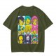 Olive T-shirt with One Piece x Simpsons Style Character Grid Print