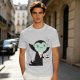 Olive T-Shirt With Tired Vampire Holding Bat Mug Graphic