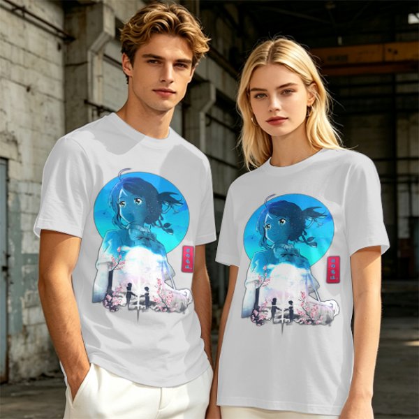 Anime girl cherry blossom scene graphic tee