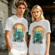 Olive Green T-Shirt With Fantasy Hero Silhouette Landscape Art