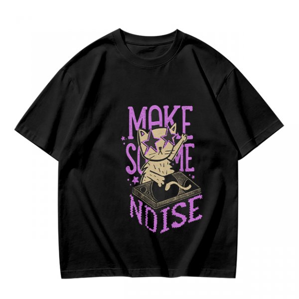 Olive T-Shirt with DJ Cat Graphic and Make Some Noise Text