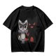 Olive T-Shirt With Cute Raccoon And Shadow Monster Graphic