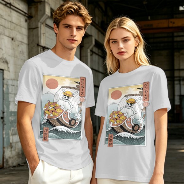 One Piece Thousand Sunny Pirate Ship Ukiyo-e Style Graphic T-Shirt