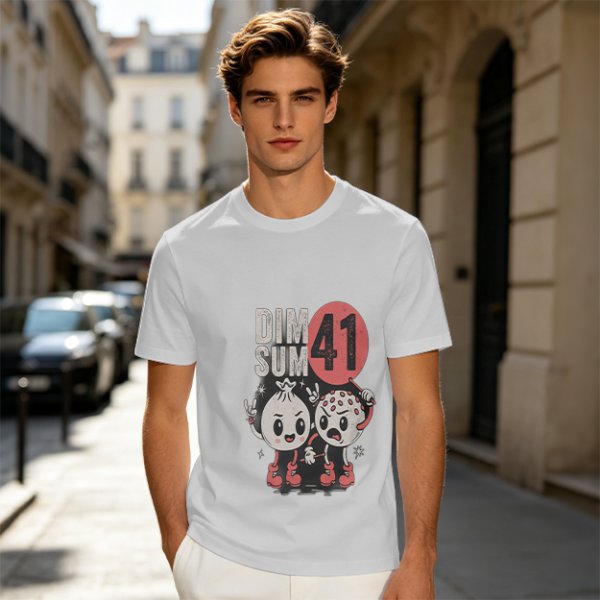 Olive Graphic T-Shirt with Dim Sum 41 Cartoon Characters