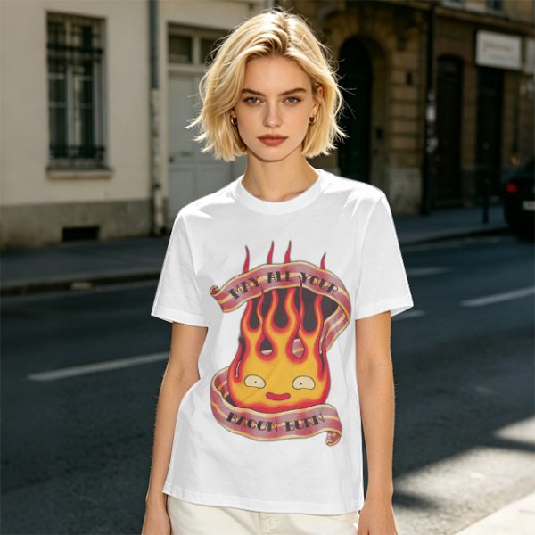 Olive T-Shirt With Calcifire Bacon Fire Graphic Print