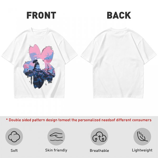 Olive T-Shirt with Sakura Flower and Whimsical Forest Creature Print
