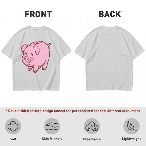 Olive Green T-Shirt With Cute Pink Piggy Bank Graphic Print