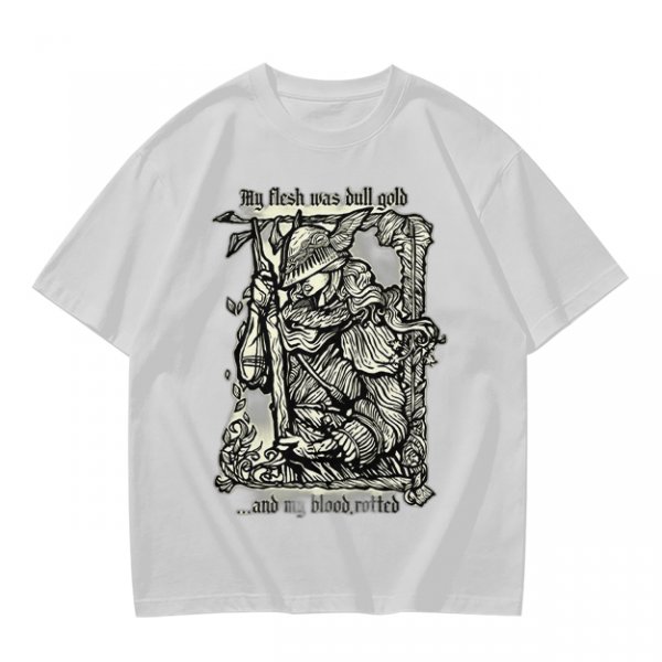 Olive t-shirt with medieval wanderer graphic and gothic text print