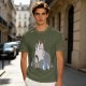 Olive T-shirt with whimsical forest spirit and children graphic print