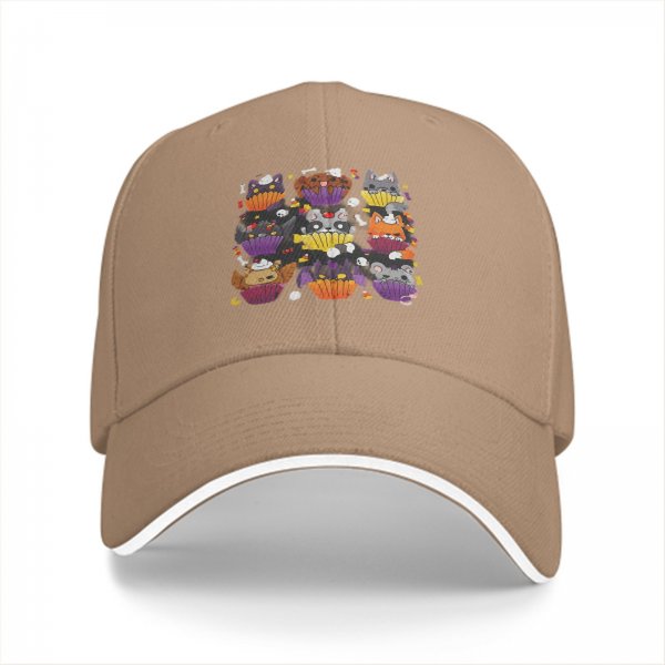 Black baseball cap with Halloween animal cupcake graphic design