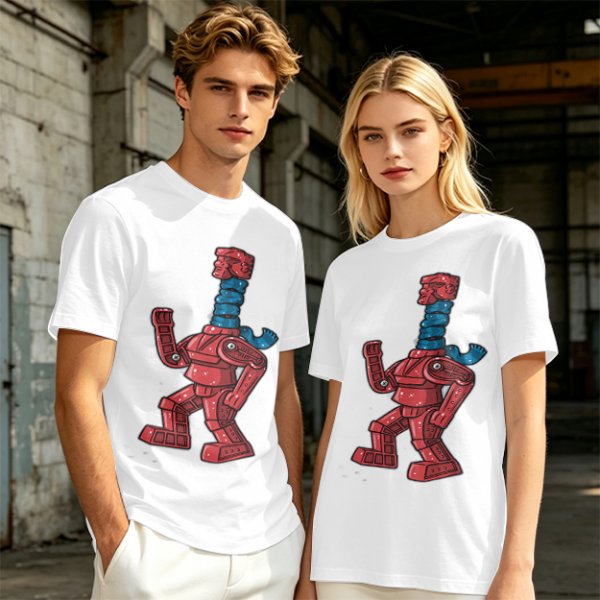 Olive Green T-Shirt with Retro Robot Graphic Print