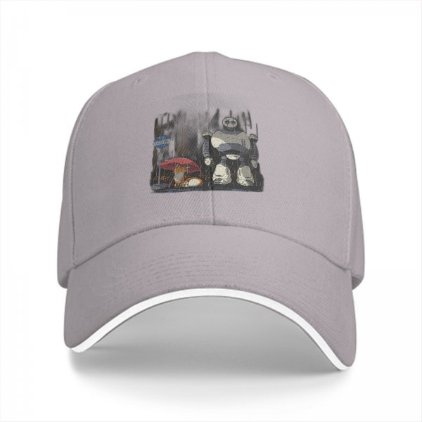 Black Baseball Cap With Robot And Mushroom Graphic Print
