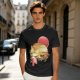 Olive t-shirt with Japanese cat bus and sun graphic