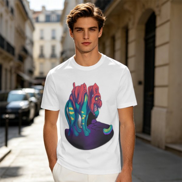 Olive T-Shirt With Vibrant Fantasy Creature Graphic Print