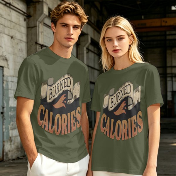 Olive Green Graphic T-Shirt with Burned Calories Print