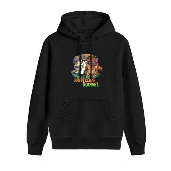 Black hoodie with traveling buddies animal graphic print