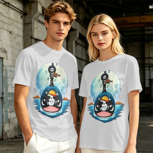 One Piece Brook Playing Violin on Laboon Whale Moon T-Shirt Print
