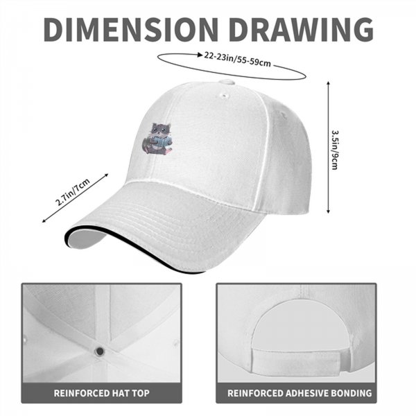 Black Baseball Cap With Cute Cat Reading Book Print