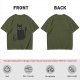 Olive Green T-Shirt With Cute Surprised Black Cat And Bell Print