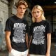 Olive green t-shirt with meditating cat and 'namastay away from me' print