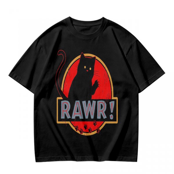 Olive T-Shirt With Black Cat Rawr Dinosaur Parody Graphic