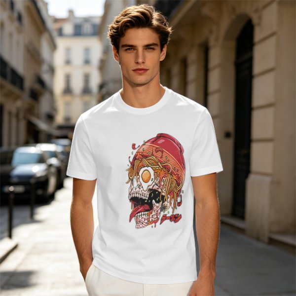 Olive T-Shirt With Ramen Skull Graphic Print
