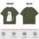 Olive T-Shirt With White Cat Playing Harmonica Graphic
