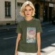 Olive T-shirt with Japanese style dragon and lightning graphic print