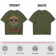 Olive graphic t-shirt with swords n sorcery appetite for sacrifice cross design