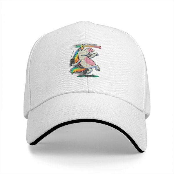 Black Baseball Cap With Dancing Unicorn Rainbow Graphic
