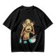 Olive T-shirt with a startled alien washing hands graphic