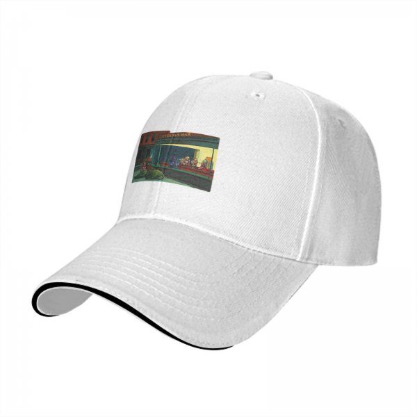 Black Baseball Cap with Night Diner Scene Art Print