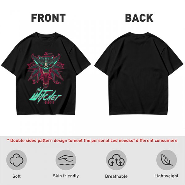 Olive T-Shirt With Cyberpunk Witcher Wolf Emblem Print