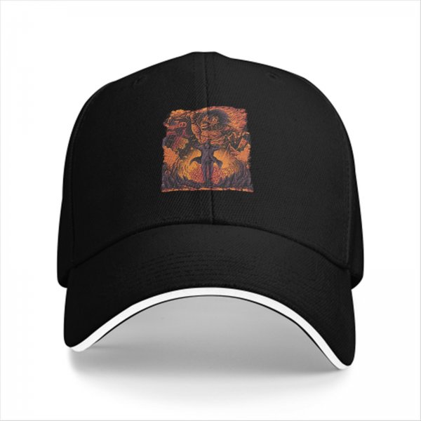 Black Baseball Cap with Fiery Warrior Graphic Print
