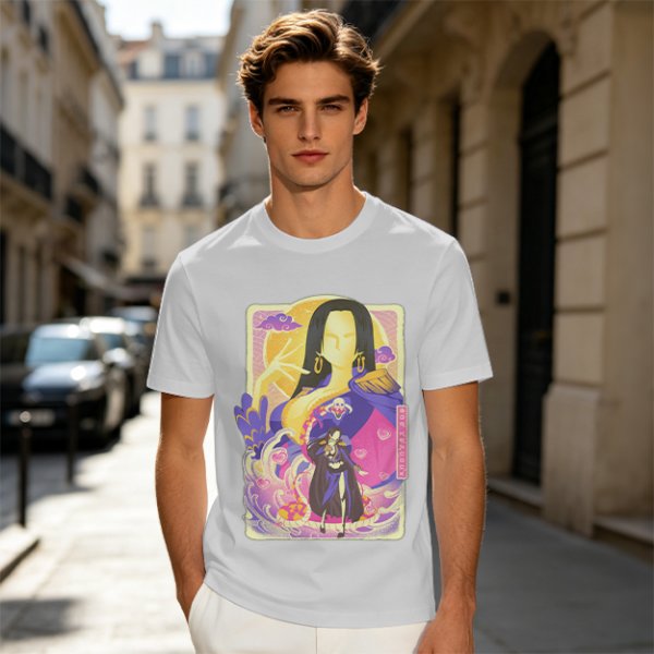 Oriental anime character graphic olive green casual t-shirt