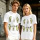 Olive Green T-Shirt with Cartoon Avocado Fitness Characters Print