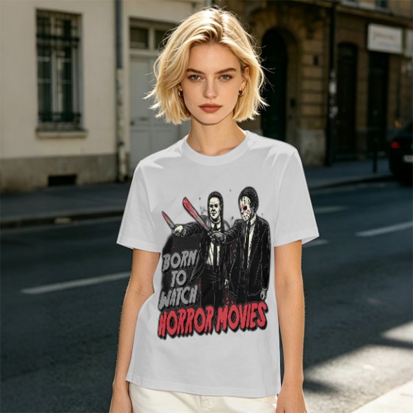Born To Watch Horror Movies Halloween Themed Graphic T-Shirt