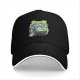 Black baseball cap with neon skull juice box graphic