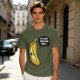 Olive T-shirt with sad banana graphic reading I'm not peeling well