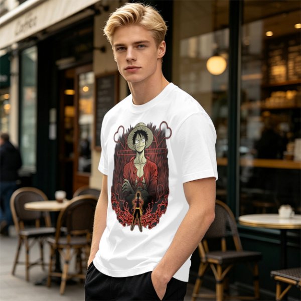 One Piece Luffy Graphic Print Olive T-Shirt